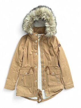Y2K Hollister Parka Jacket Sherpa Fur Hood Teddy Bear Utility Small Bella